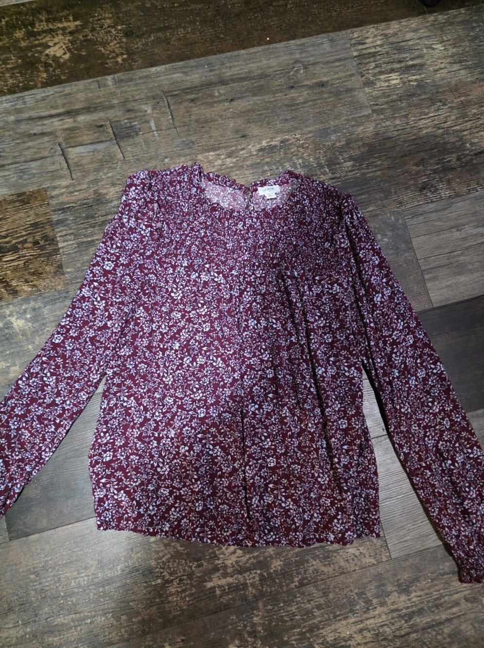J. Crew Burgundy Floral Long-Sleeve Blouse